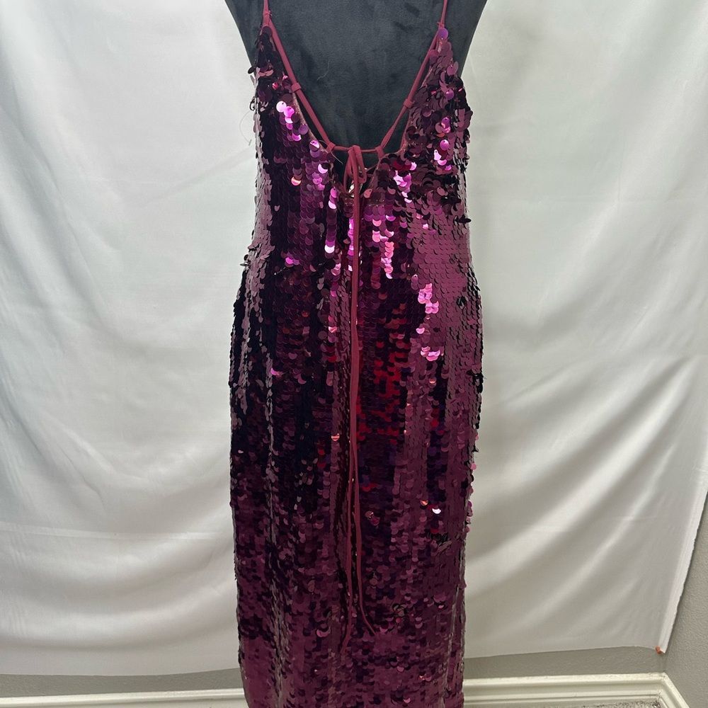 Free People Paillette Party Midi/Maxi Slip Dress Burgundy Big Sequins XS NWOT - Picture 8 of 10
